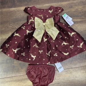 Bonnie Jean Bay Maroon Dress with Gold Holiday Accents